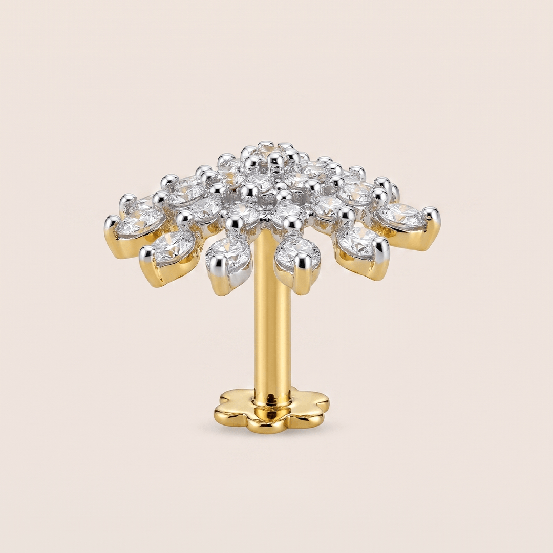 Exquisite Multi-Layered Diamond Floral Nose Pin in 18K Yellow Gold