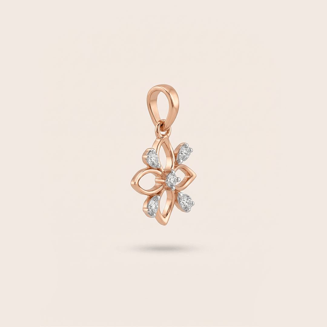 Blossoming petals 18k rose gold diamond flower pendant