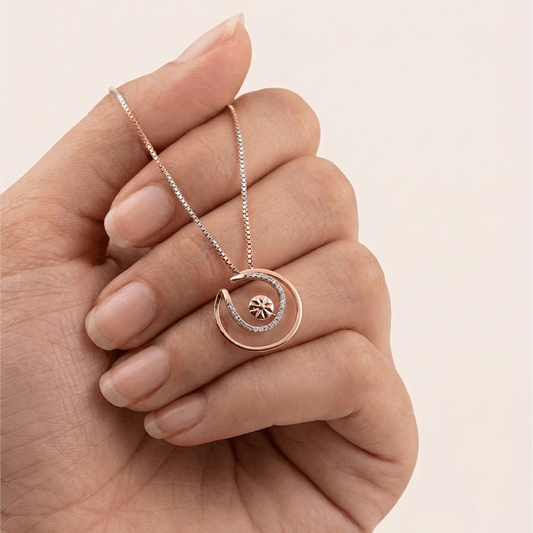 Cosmic Orbit Diamond Compass Pendant in 18K Rose Gold