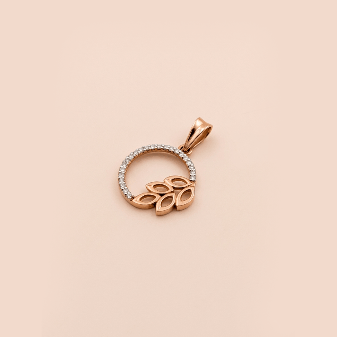 Botanical Circle of Light 18K Rose Gold Diamond Leaf Pendant