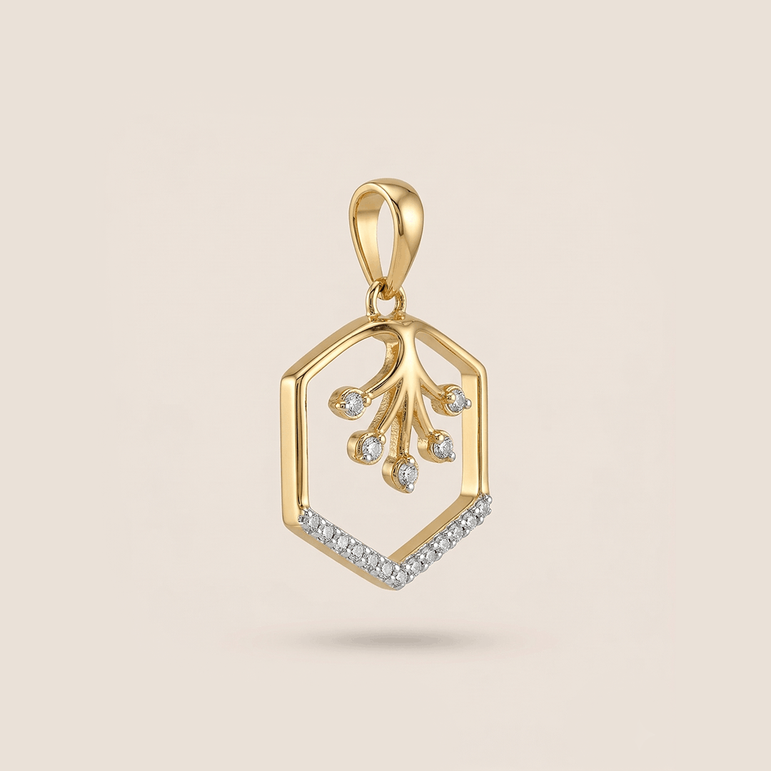 Geometric Flora 18K Yellow Gold Hexagon Diamond Pendant