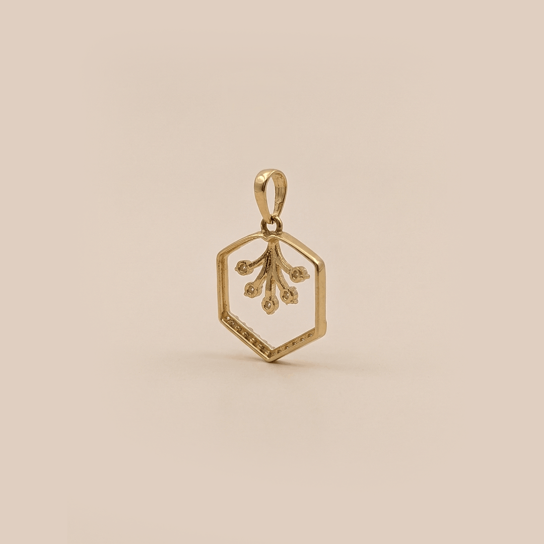 Geometric flora 18k yellow gold hexagon diamond pendant