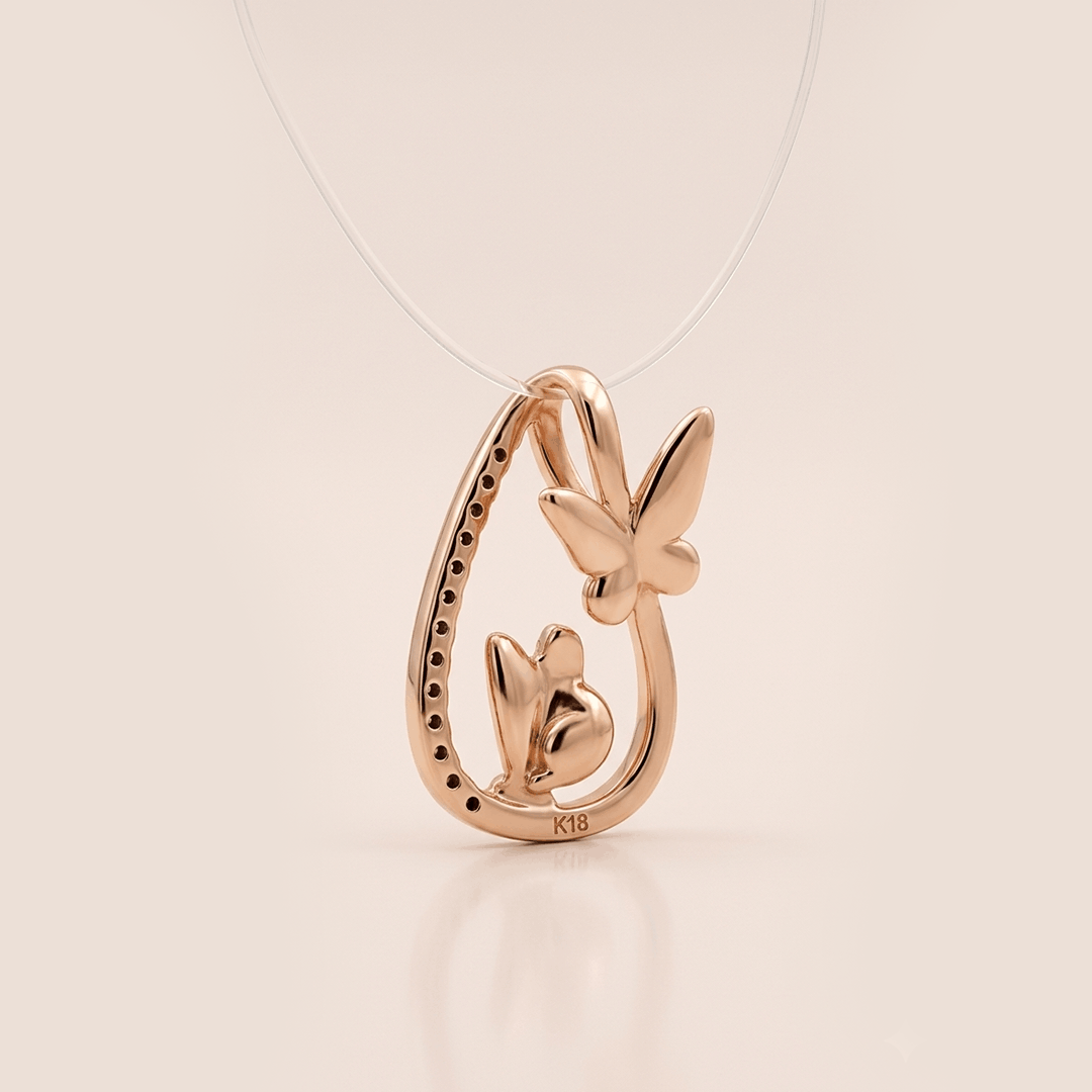 Butterfly whisper 18k rose gold diamond & blue enamel pendant