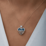 Load image into Gallery viewer, Cyan Heart Filigree Pendant in 18K Yellow Gold

