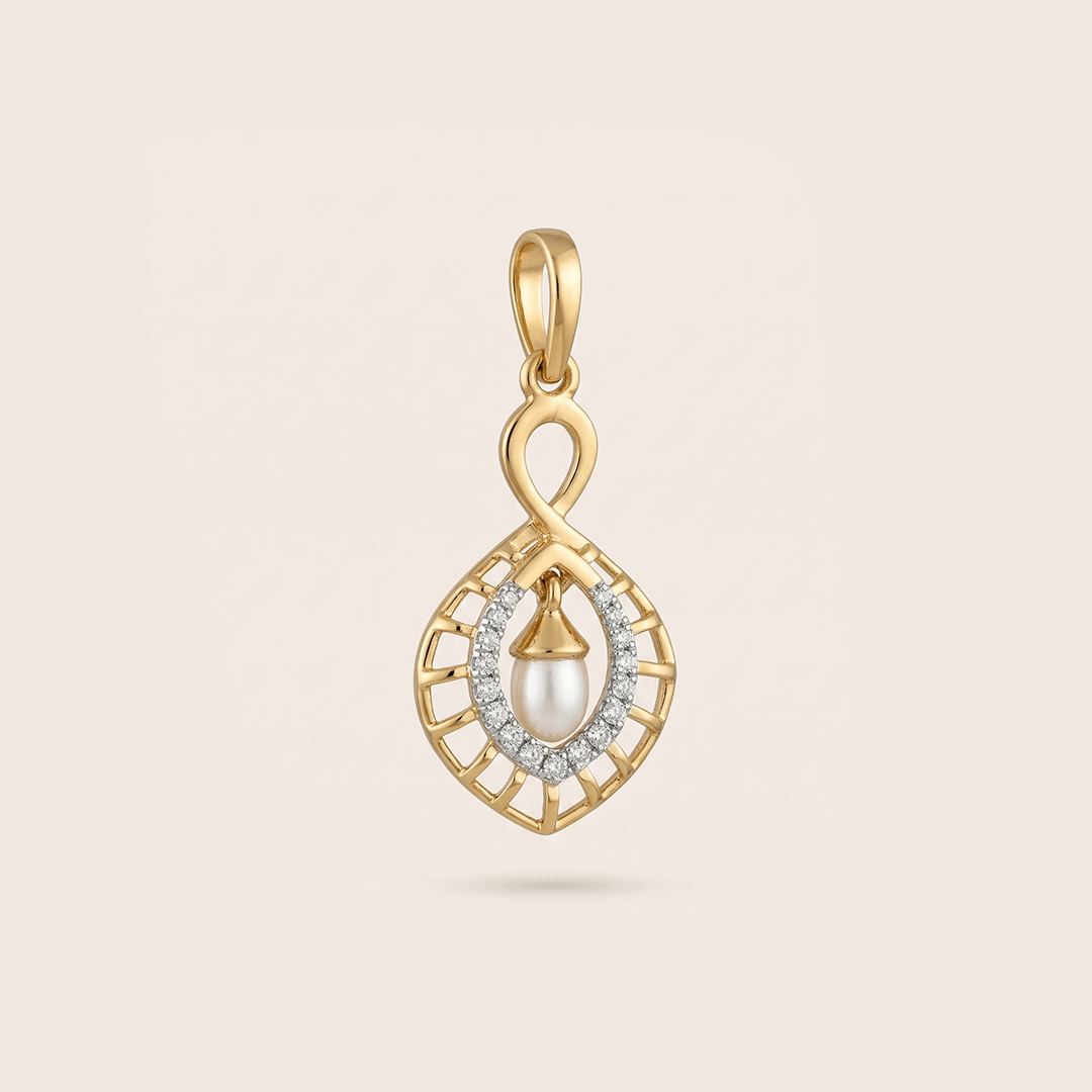 Lumina Pearl & Tapered Diamond Drop Pendant in 18K Yellow Gold