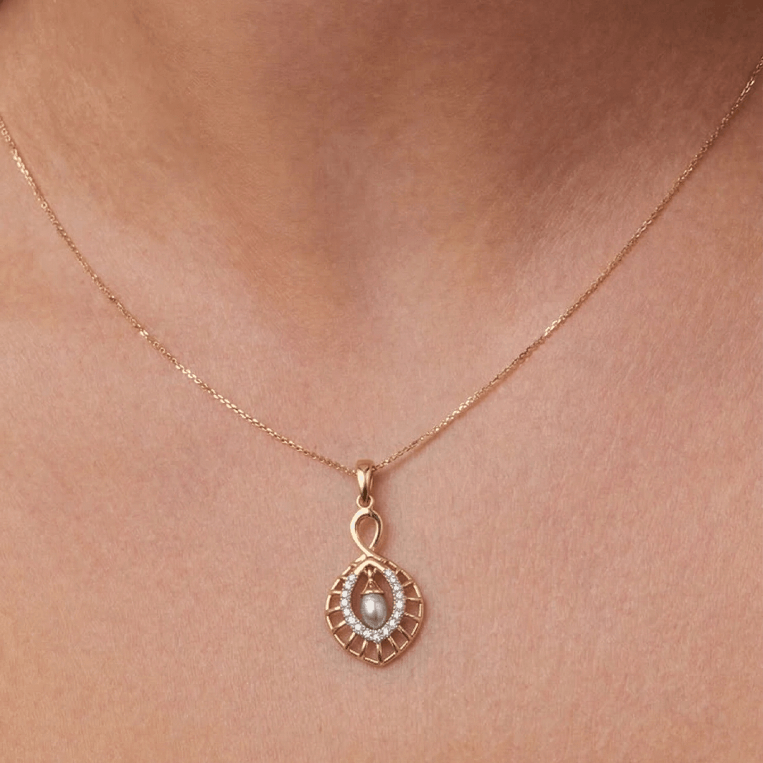 Lumina Pearl & Tapered Diamond Drop Pendant in 18K Yellow Gold